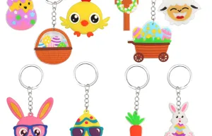 Niedliche Oster Silikon Schlüsselanhänger Set mit Häschen Küken Eiern für Kinder Geschenke.