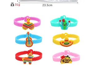 Bambini tema messicano cartone animato PVC gomma morbida silicone braccialetto giocattolo, 6 stili.