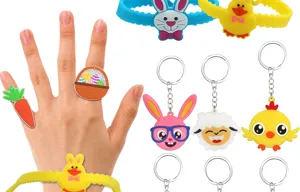 Ostern Party Set Kinder Silikonringe Schlüsselanhänger Armbänder süße Tier Spielzeug