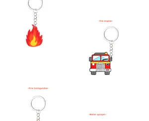 Lindo llavero de goma blanda PVC de dibujos animados camión de bomberos y extintor regalo de mochila