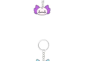 Vue détaillée du charmant porte-clés en caoutchouc souple PVC axolotl dessin animé pour enfants.