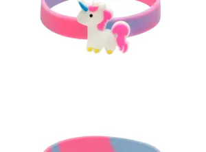 Colorful silicone unicorn bracelet for kids, cute PVC cartoon wristband party gift item.