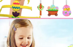 Osterparty Spielzeug-Set mit Silikon Schnapparmbändern und niedlichen Schlüsselanhängern.