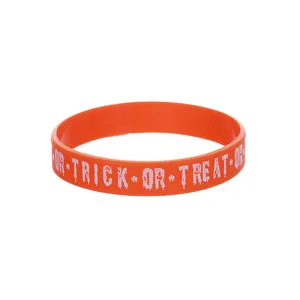 Bracelet en silicone Halloween en caoutchouc orange cadeau de fete vue detaillee top