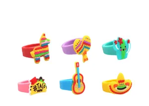 Mexikanisches Fiesta Thema PVC weiche Gummi Cartoon Ringe Set, süße Kaktus Kinder Spielzeug.
