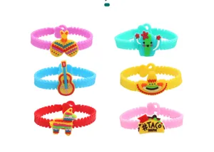 Set di braccialetti in silicone messicano colorato, simpatici braccialetti cartoon PVC per feste.