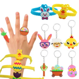 Osterparty Set Kinder Spielzeug süße Cartoon Silikon Ringe Armbänder Schlüsselanhänger Großhandel