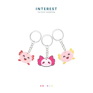 Mignon axolotl porte-clés PVC souple caoutchouc dessin animé salamandre pendentif sac.