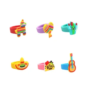 Süße mexikanische Themen PVC Gummi Ringe Set für Kinder Partygeschenke, bunte Designs.
