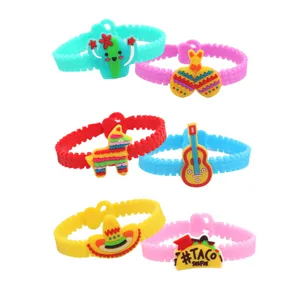 Braccialetti a tema messicano in PVC colorato per bambini festa giocattolo regali.