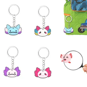 Joli porte-clés en caoutchouc souple PVC axolotl dessin animé, pendentif de sac.