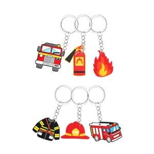 Llavero de goma blanda PVC de bombero lindo llavero de camión de bomberos colgante bolsa