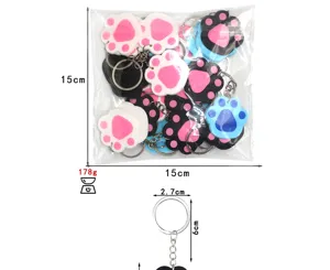 Cute silicone cat and dog paw keychain set, perfect for party favors and gifts, durable metal ring.