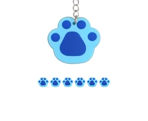 Cute blue paw print keychain, adorable dog puppy pet accessories for party decoration.