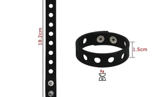 Black silicone bracelet wristband with metal snaps and holes, 18.2cm length, ideal for charms.