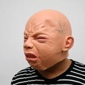 Creepy Halloween crying baby mask, funny latex full head mask for party costume props.
