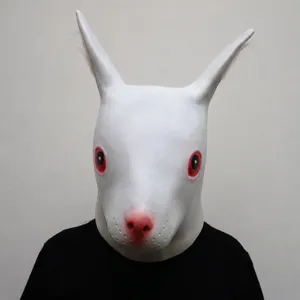 Grappige Halloween Wit Konijn Hoofdmasker Lange Oren Latex Dieren Masker Eng Cosplay Kostuum Feest Rekwisiet Accessoires