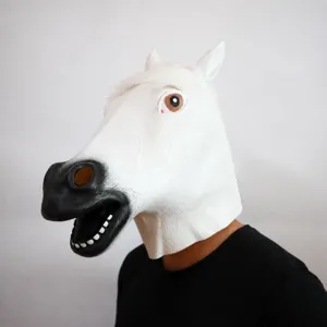 Funny white latex horse head mask for Halloween party costume and animal performance props