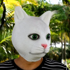 Drôle de masque de chat animal blanc couvre-chef réaliste effrayant accessoire fête