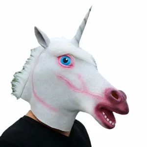 Halloween white unicorn latex mask animal headwear funny costume party cosplay realistic props