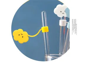Niedliche lächelnde Wolken Silikon Strohhalm Kappe Detail, schöne Glasstrohhalm Zubehör Aufsätze.