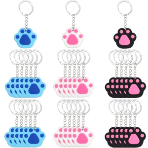 Cute Paw Print Keychain Animal Dog Cat Key Chain PVC Metal Ring Pendant Bag Ornament Party Gift Souvenir