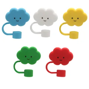 Niedliche Wolken Silikon Strohhalm Abdeckungen, bunte lächelnde Staubschutzkappen.
