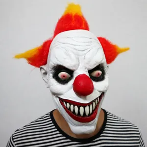 Halloween Horror Clown Mask Creepy Evil Devil Headgear With Synthetic Hair Scary Party Cosplay Prop