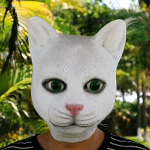 Masque de Chat Animal en Latex Coiffe de Chat Noir et Blanc Mignon Mascarade Fête Performance Costume Accessoires Halloween
