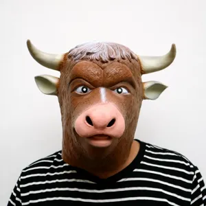 Halloween Latex Stier Kopf Maske Tier Kopfbedeckung Gruselig Cosplay Kostüm Party Requisite Neuheit Stierdämon Maske