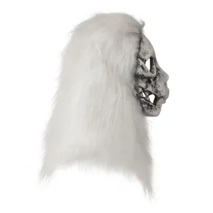 Halloween scary white hair wolf mask creepy devil latex costume party performance props