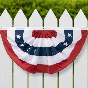 Bandera de Abanico Plisada Americana Estrellas y Franjas Semicírculo Bandera Colgante Día de la Independencia Día del Trabajo Decoración Exterior