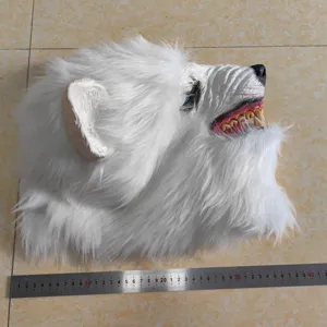 White plush wolf mask Halloween horror latex animal headgear party costume cosplay props