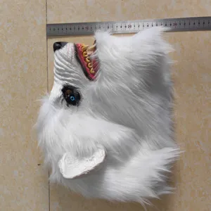 Halloween white wolf mask scary latex plush werewolf headgear for costume party props.
