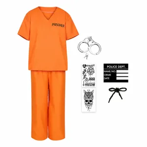 Halloween Häftling Cosplay Kostüm Oranger Gefängnis Anzug Mit Zubehör Für Party