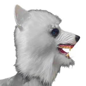 White werewolf latex mask Halloween spooky animal headwear masquerade party costume props