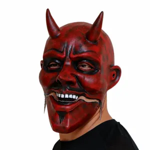 Halloween rode duivel masker met hoorns en bewegende mond eng cosplay feestelijke rekwisiet.