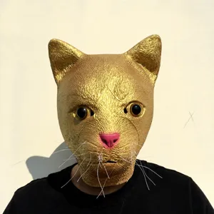 Masque de chat doré drôle costume d'animal masque de fête accessoire moustaches réaliste