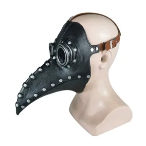 Steampunk Plague Doctor Mask Black PU Leather Bird Beak Costume Halloween Cosplay