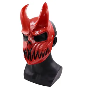 Red PVC deathcore demon mask horror Halloween party prop scary skull costume accessory.