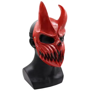 Red PVC devil mask with horns for Halloween party cosplay and dark style performance props