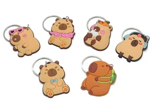 Joli ensemble de porte-clés capybara mignon, pendentif en silicone pour sac à dos.