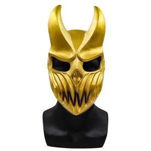 Gold deathcore demon mask PVC scary horned skull mask for Halloween party costume cosplay prop