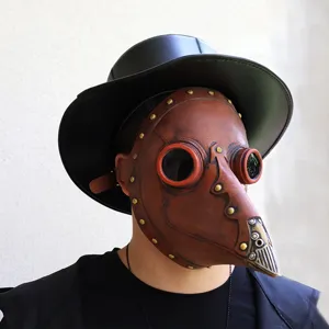 Steampunk plague doctor mask for Halloween party costume, brown PU leather bird beak mask props.
