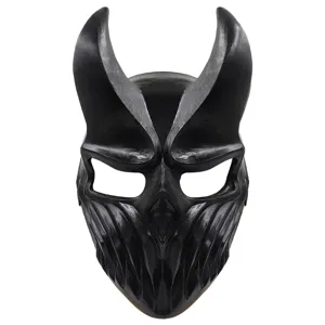 Black PVC deathcore demonic mask with horns for Halloween party and music festival props