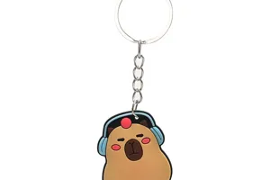 Détail de porte-clés capybara dessin animé mignon, pendentif en caoutchouc souple avec anneau.