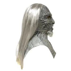 Halloween horror latex mask white walker long hair demon ghost face costume prop