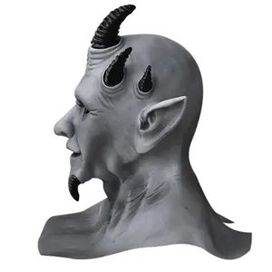 Máscara de látex de diablo vista detallada, accesorio de disfraz de demonio oscuro.