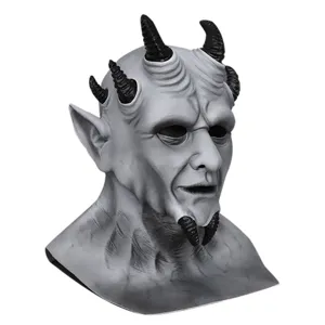 Máscara de látex de demonio de fantasía oscura con múltiples cuernos negros para cosplay de Halloween.