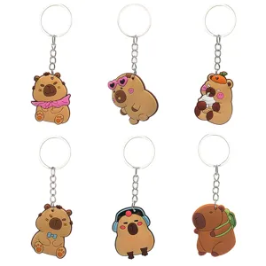 Porte-clés Capybara Mignon Animal de Dessin Animé PVC Pendentif de Sac Créatif Couple Anneau de Clés Kawaii Décoration de Sac à Dos Cadeau